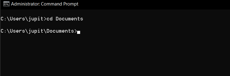 Windows change directory command in the terminal. 