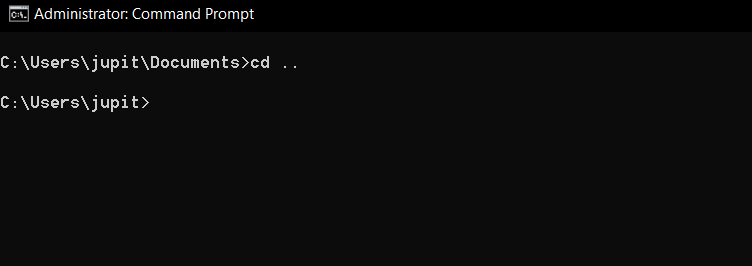 Using the change directory command in Windows to go up one level.
