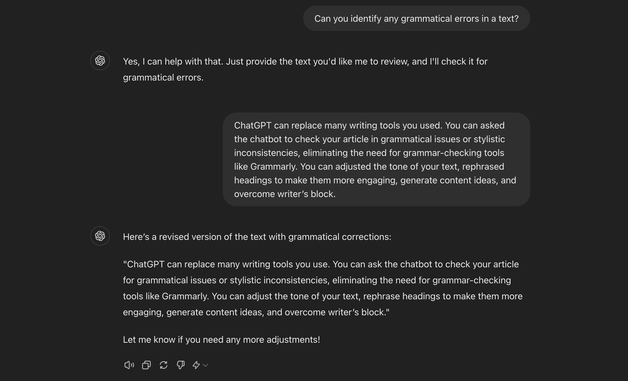 ChatGPT generating a text without grammatical mistakes.