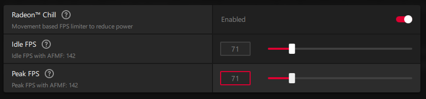 AMD Chill set to 71 FPS.