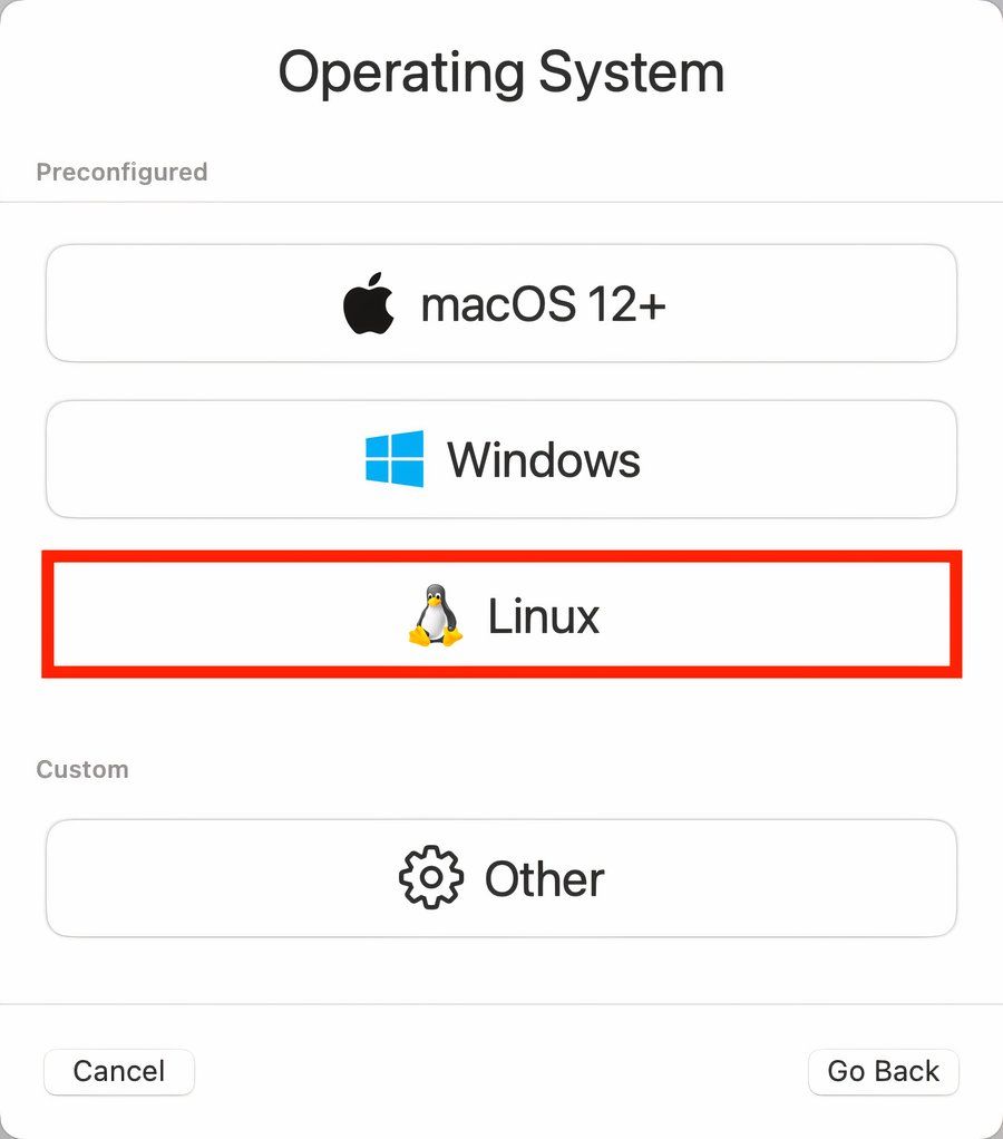 Choose preconfigured operating systems, or create a custom one.