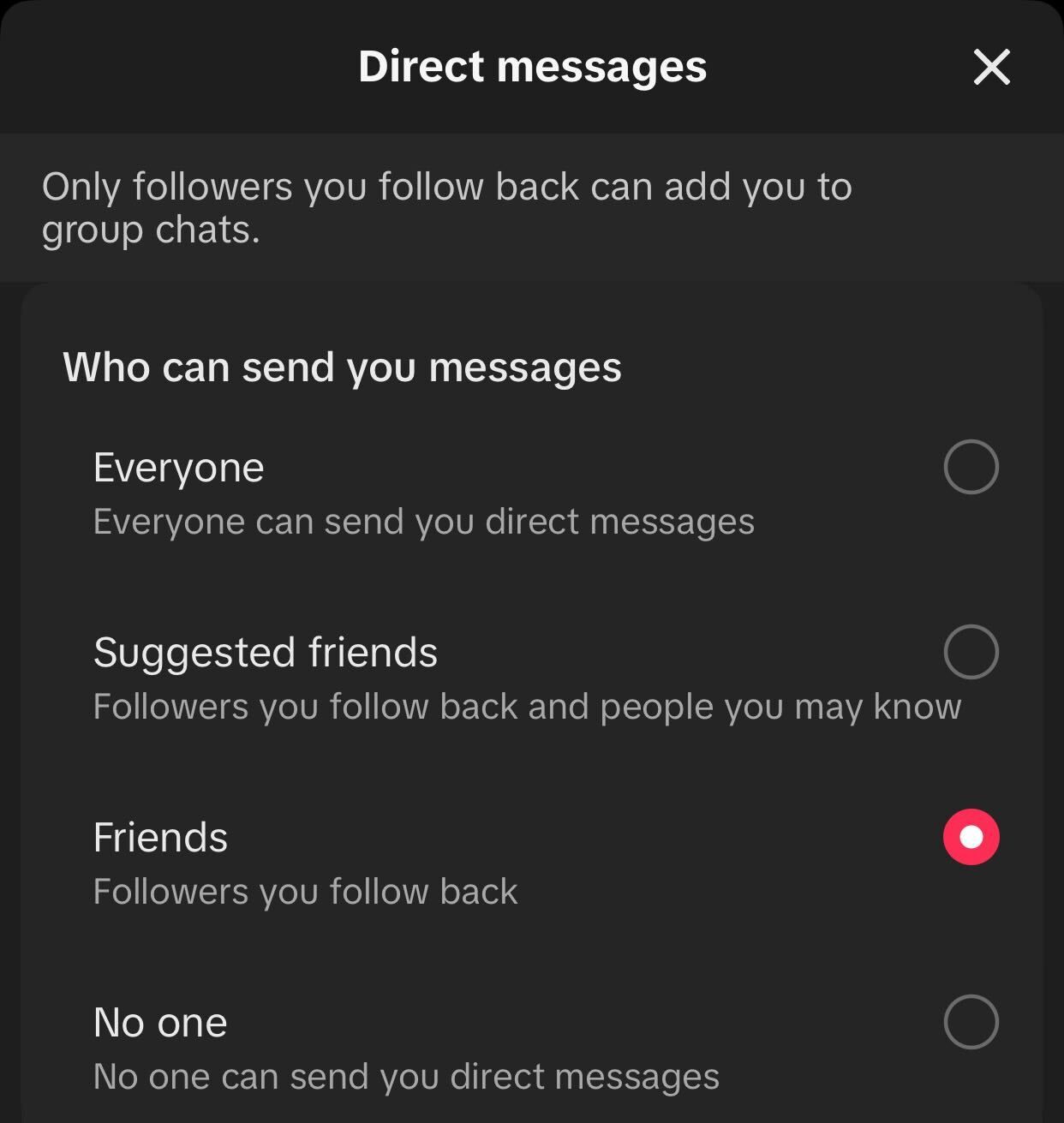 Controlling who can send me a DM on TikTok.