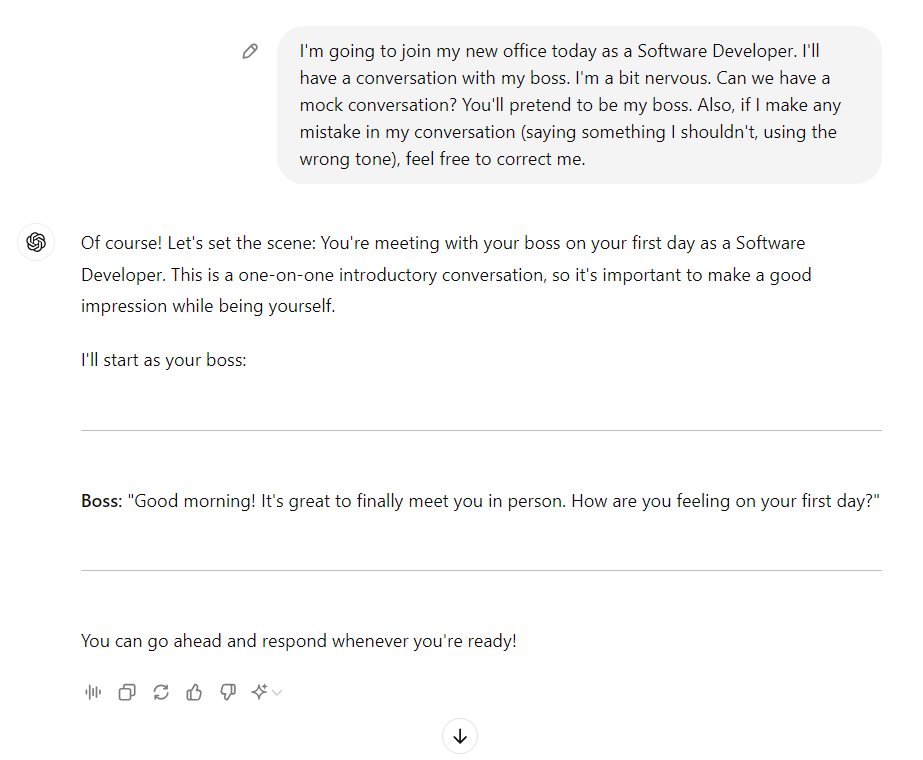 Creating a role-play scenario to practice conversation using ChatGPT.