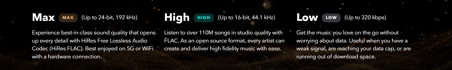 Descriptions of the various audio quality levels available on Tidal.