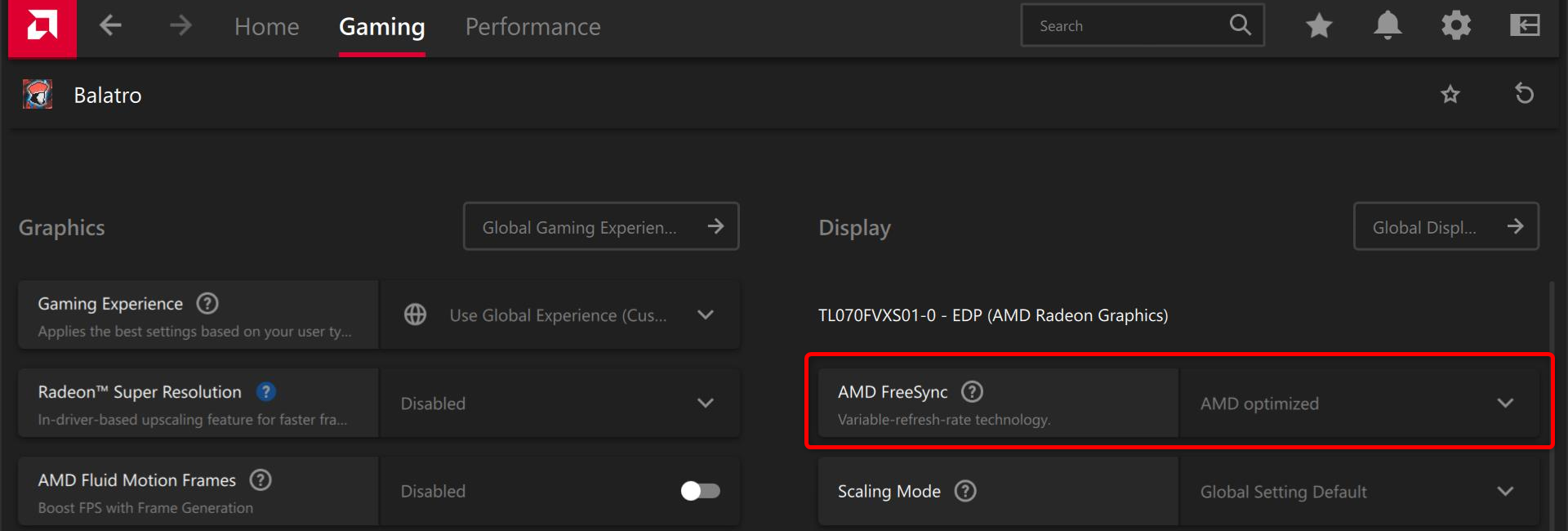 Individual game settings listed in AMD software. 