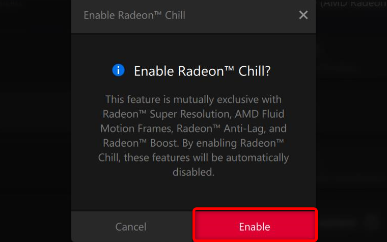 Enabling Radeon Chill in AMD software. 