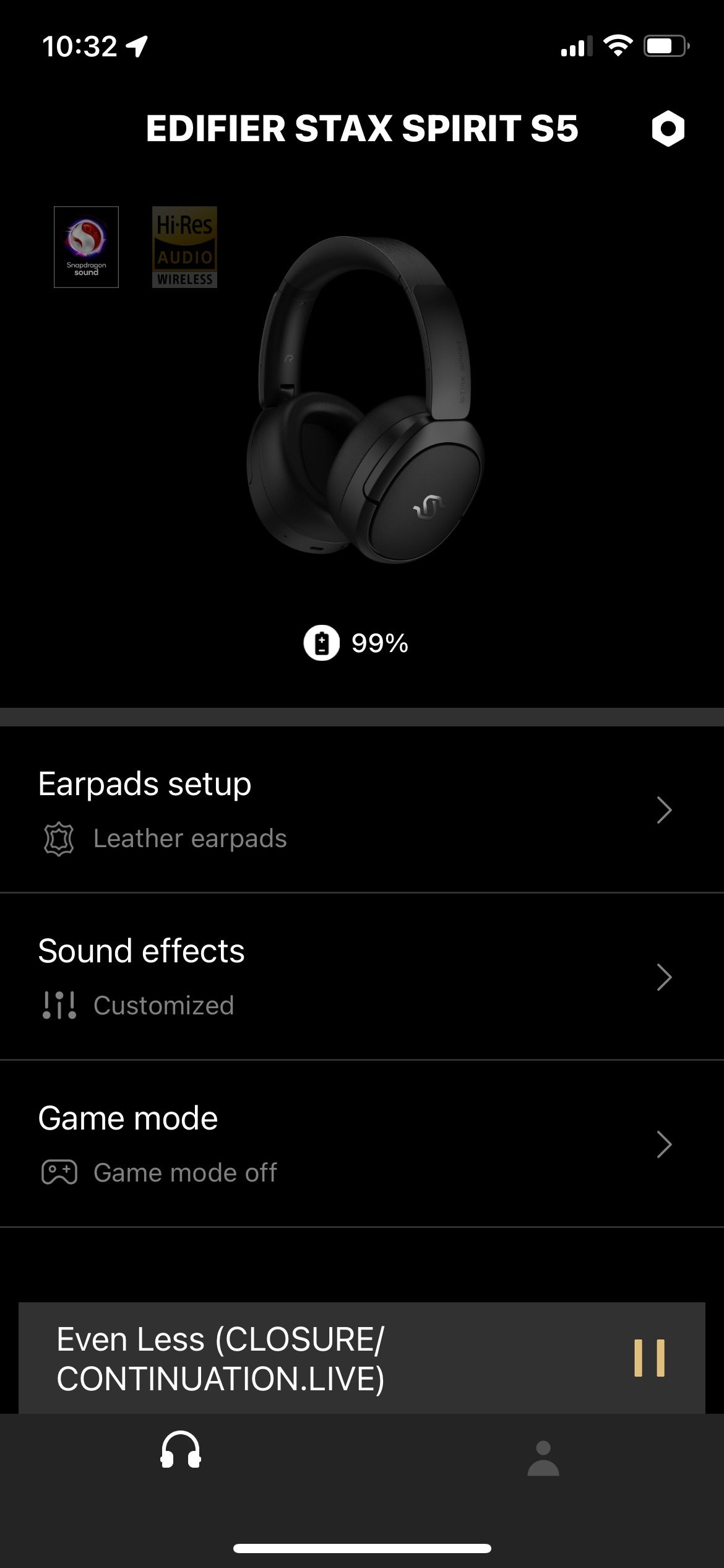 Home screen of the Edifier ConneX app
