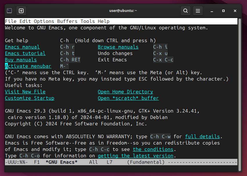 emacs text edtor on Ubuntu.-1