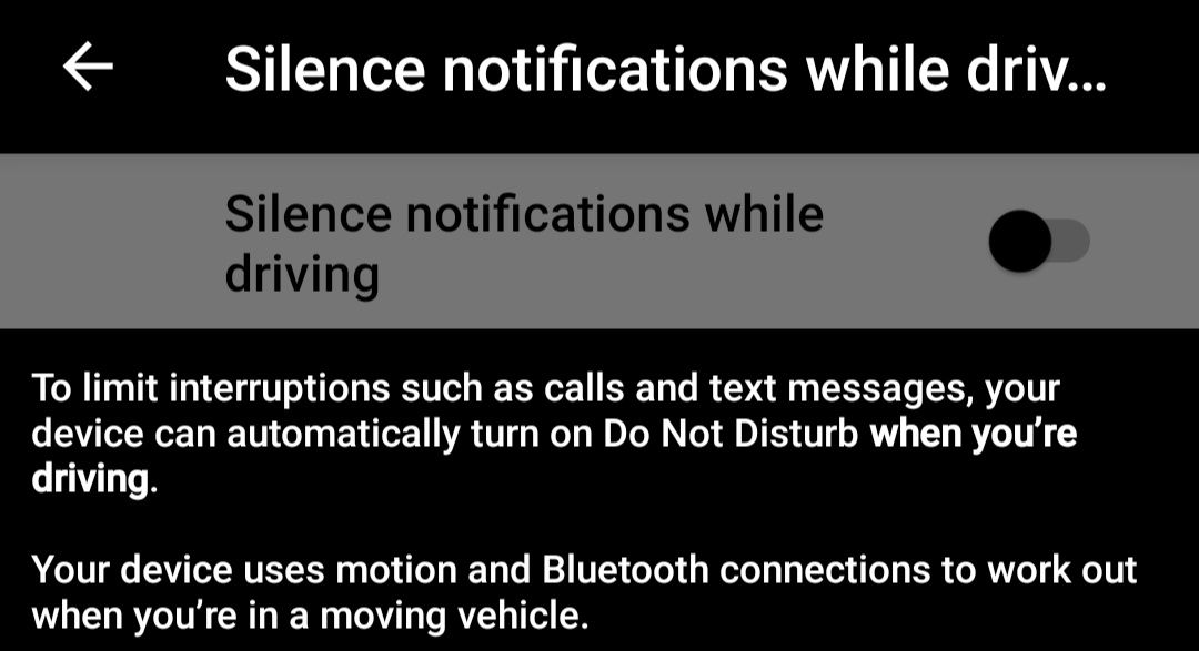 Enabling a setting to mute notifications while driving.