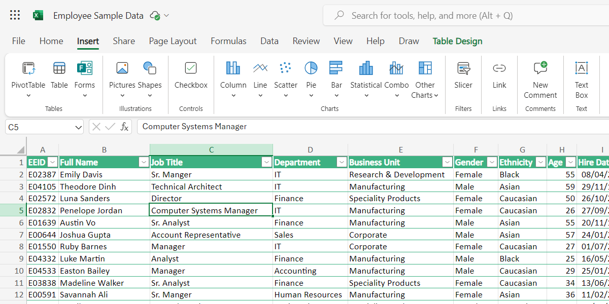 The less cluttered interface of the Excel web version