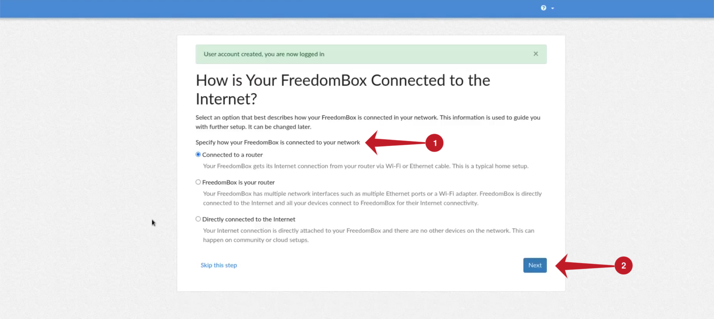 Freedombox specify internet connection.