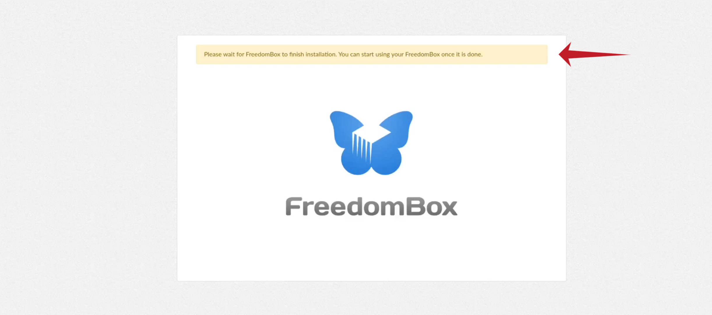 Freedombox installation waiting for installation to finish.