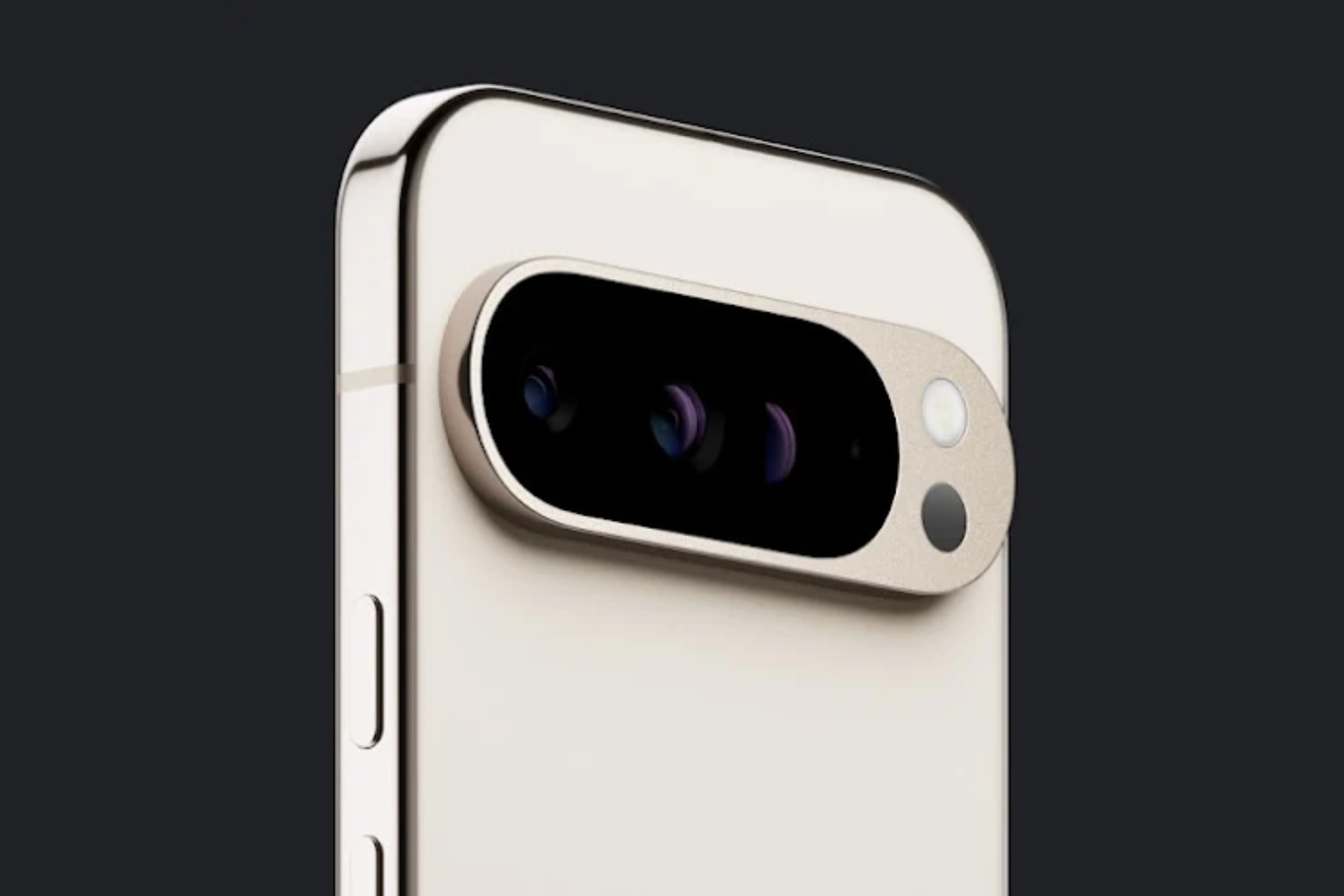 Close up shot of the Pixel 9 Pro's camera visor. 