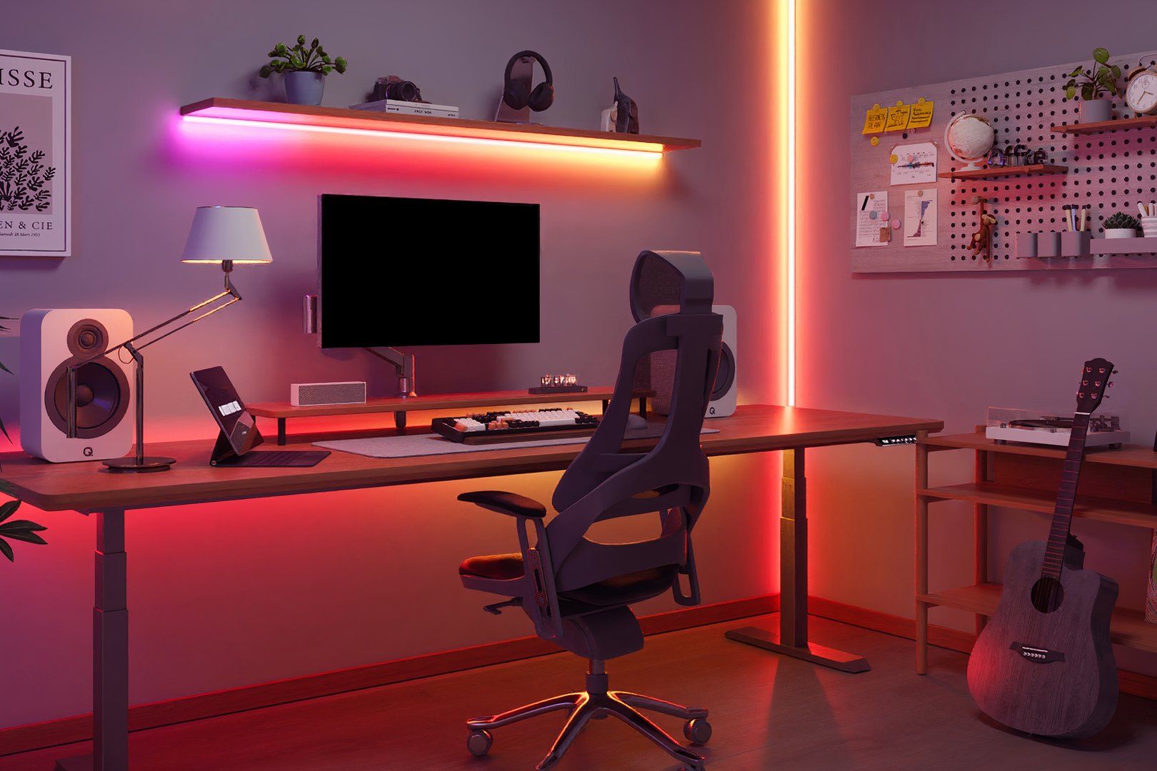 A study room lit with Govee's LED strip lighting.