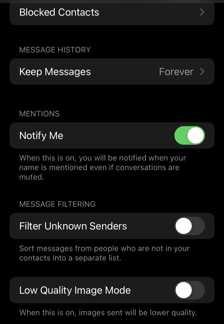 Message settings for an iPhone