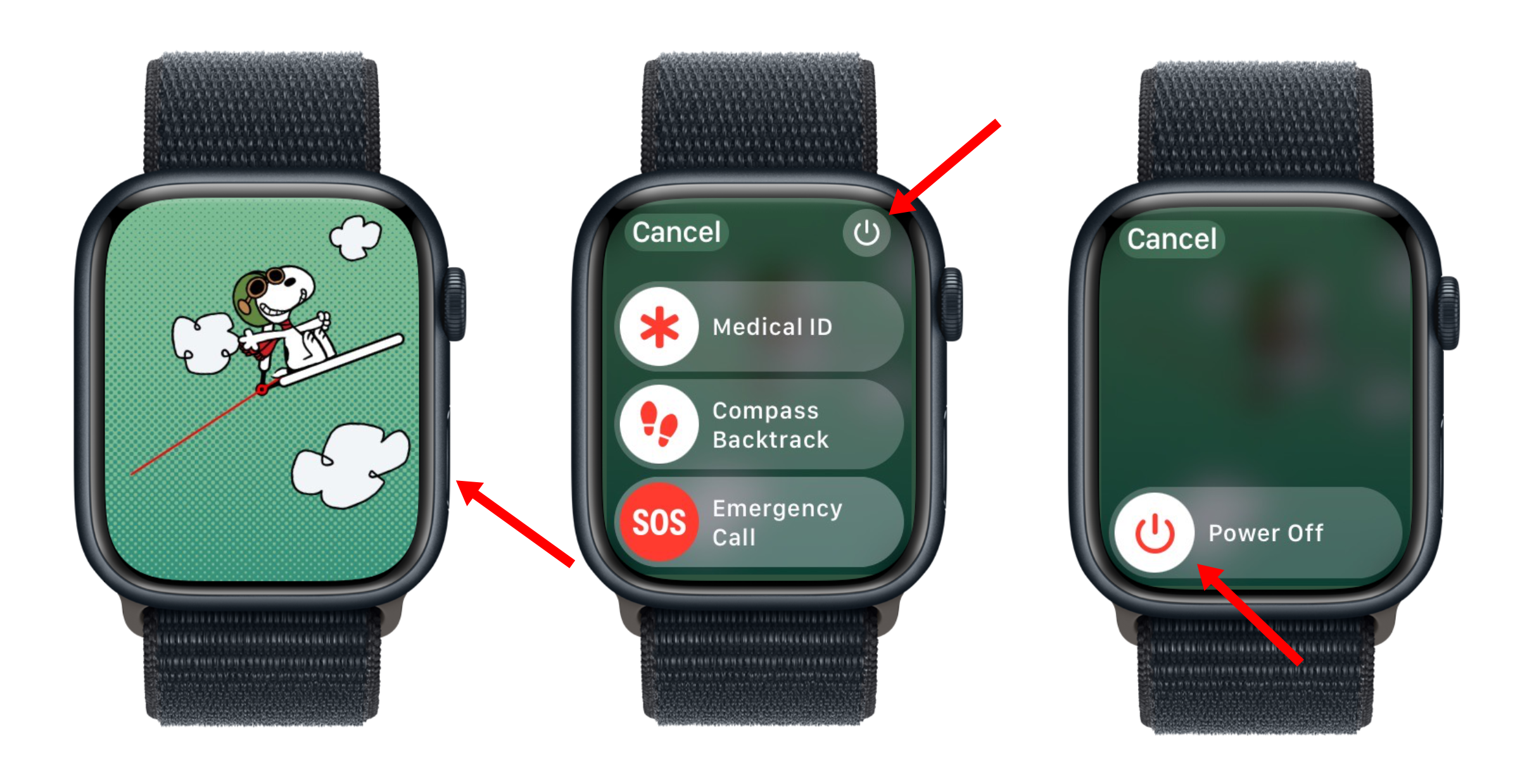 Images turning off an Apple Watch.