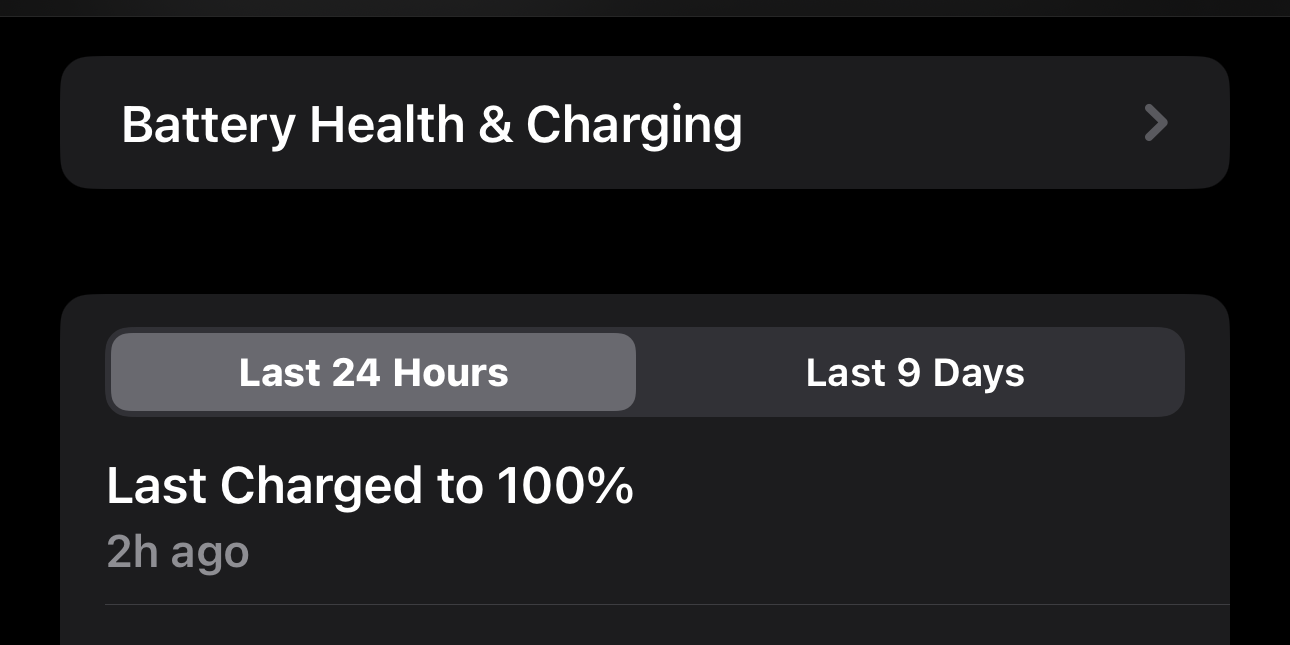 The battery usage tabs in the Battery settings on iPhone.