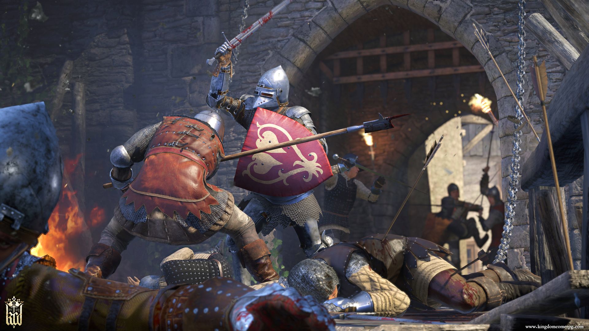 Kingdom Come Deliverance official screenshot showing knights in battle.