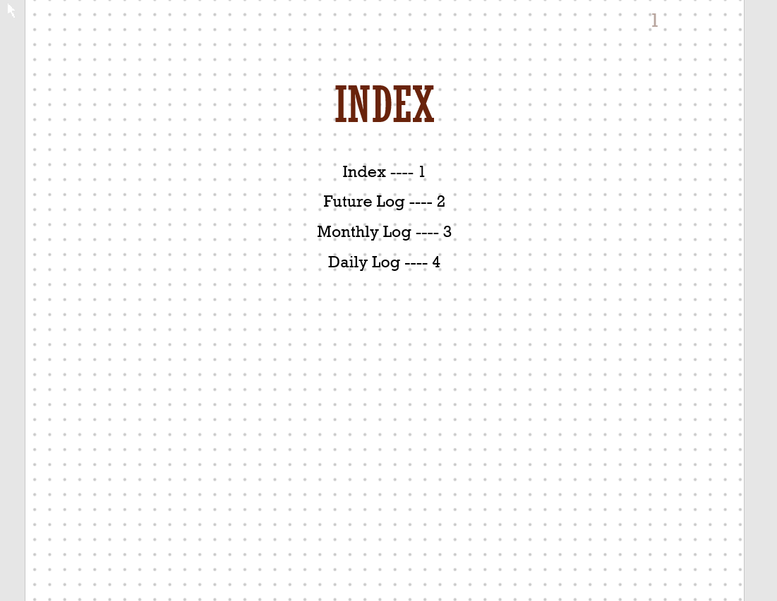 Creating the index page in a bullet journal.