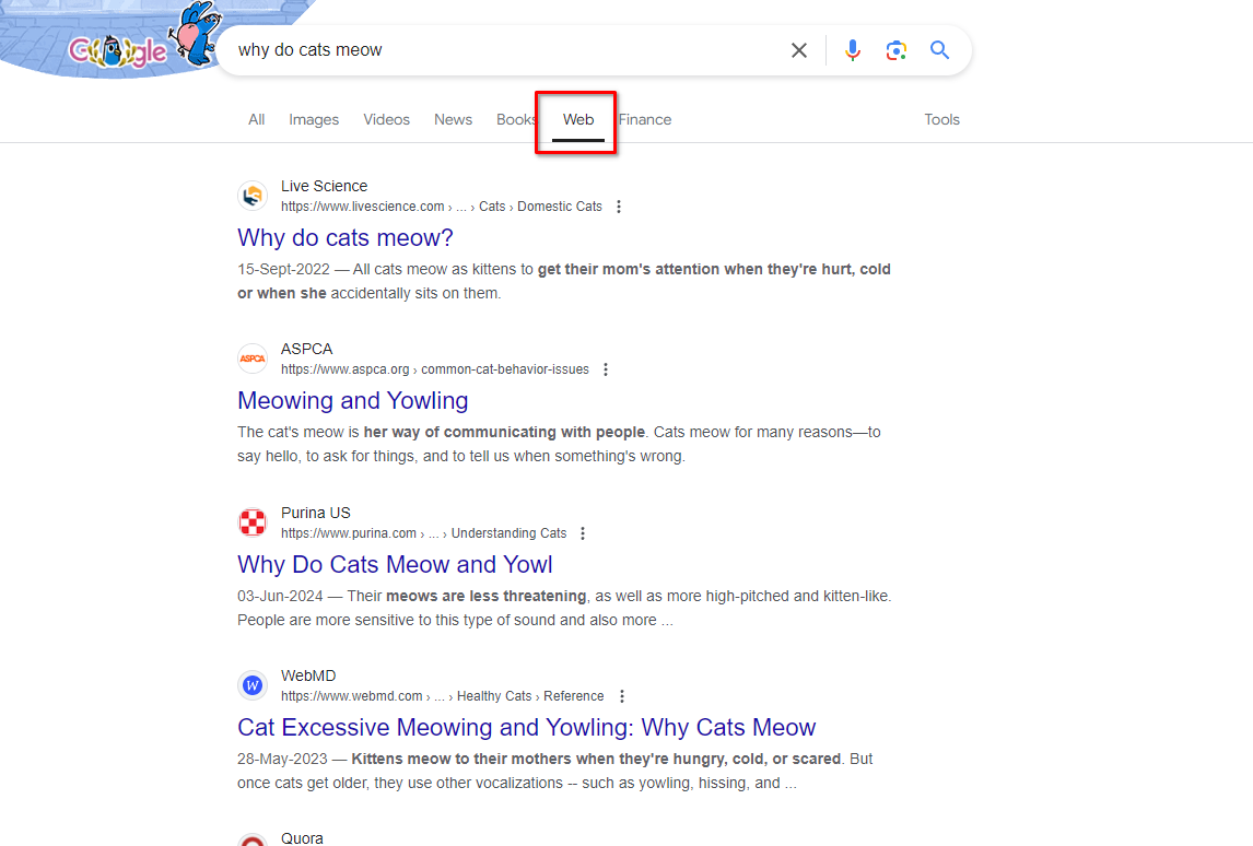 Web filter active in a Google search.