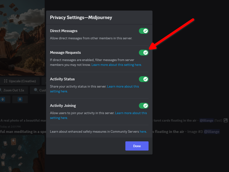 Handling message requests on Discord desktop.