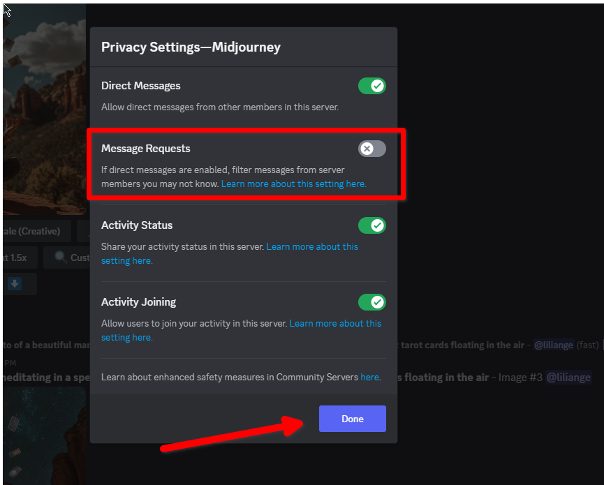 Disabling Message Requests on Discord desktop.