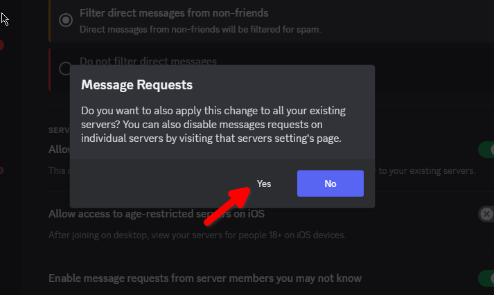 Message requests being disabled on Discord.