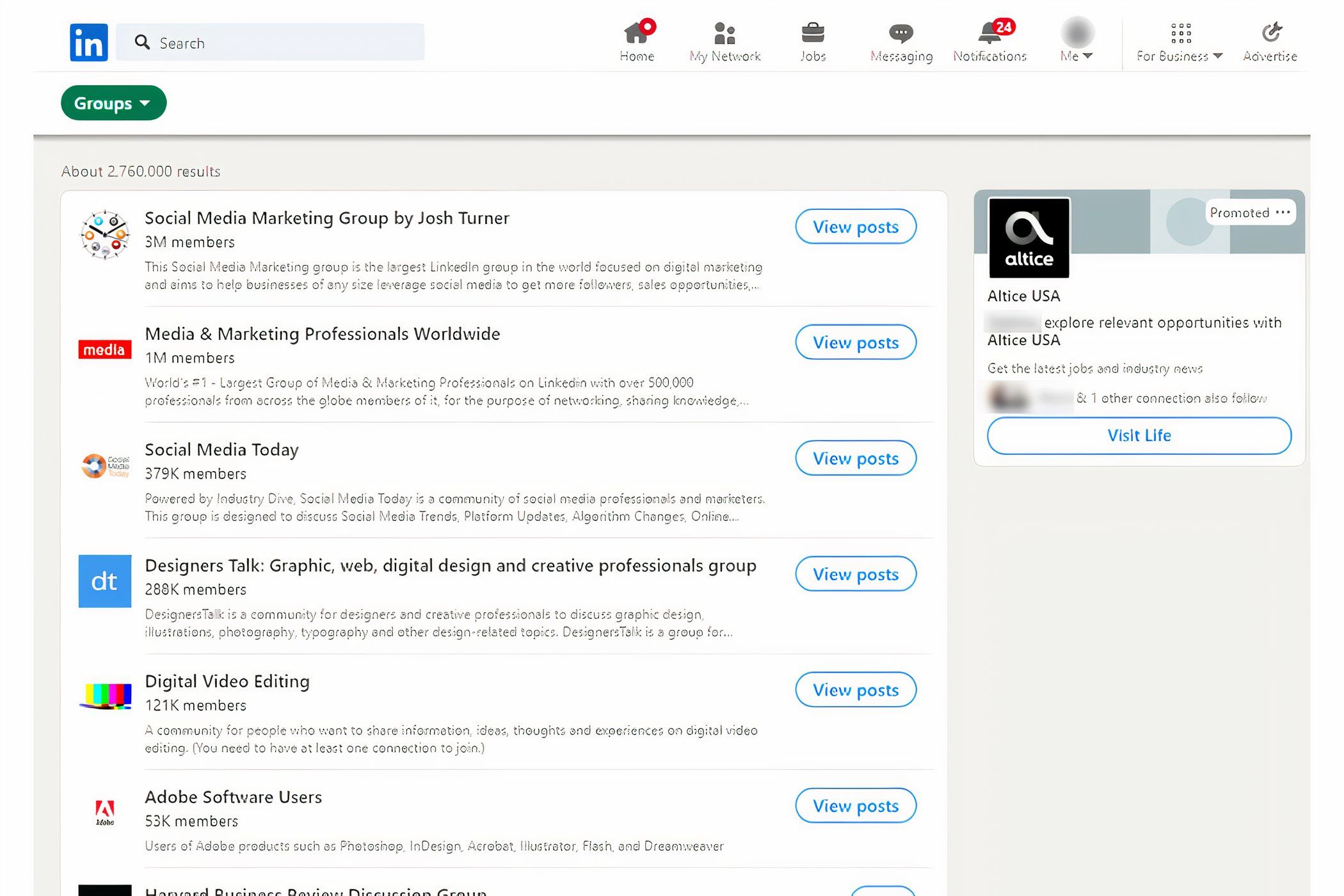 Screenshot of LinkedIn Groups search