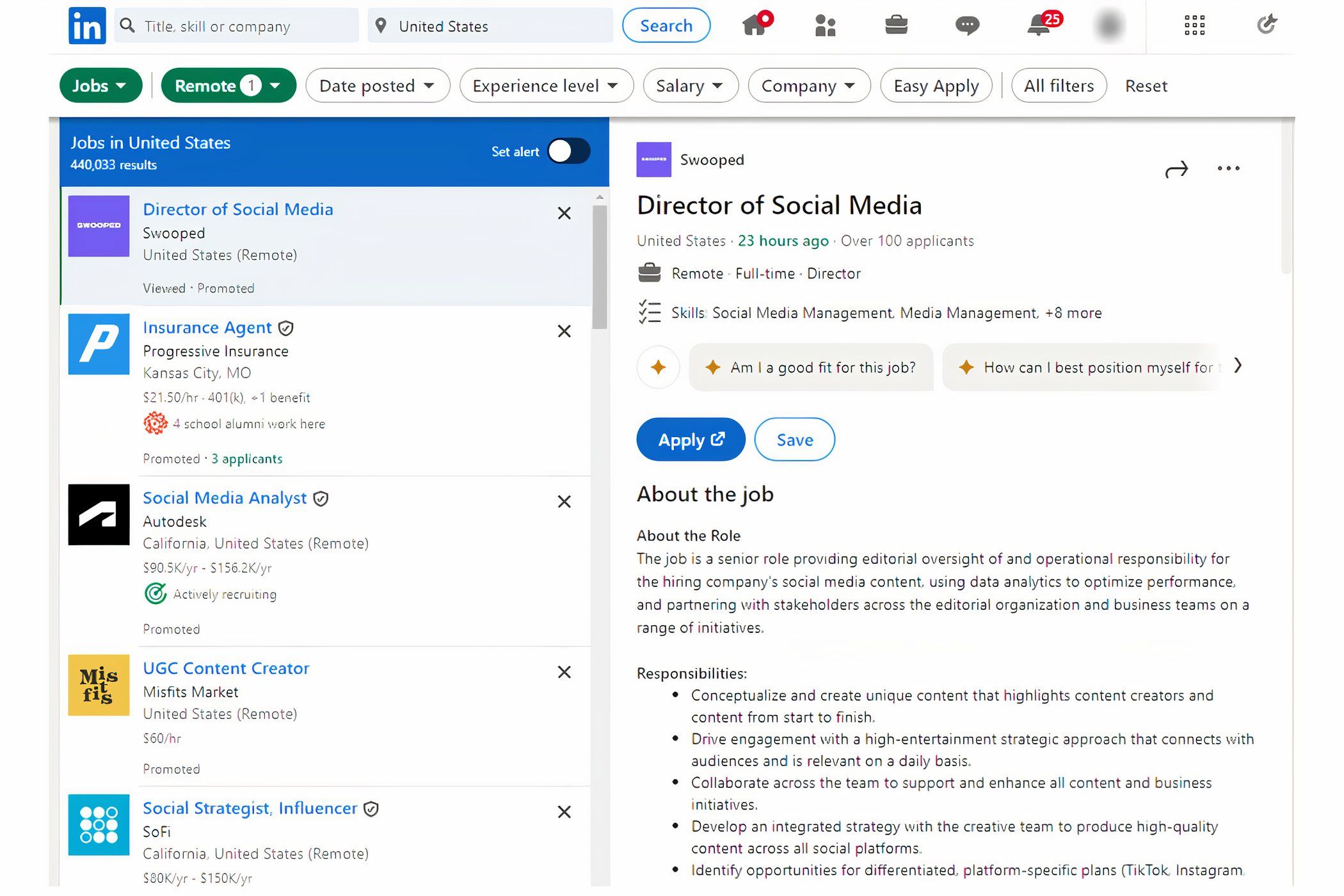 Screenshot of the LinkedIn Jobs page
