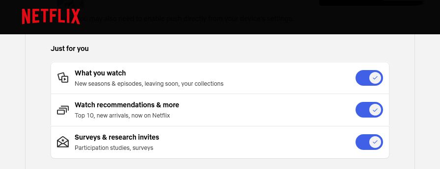 Netflix push notification settings.
