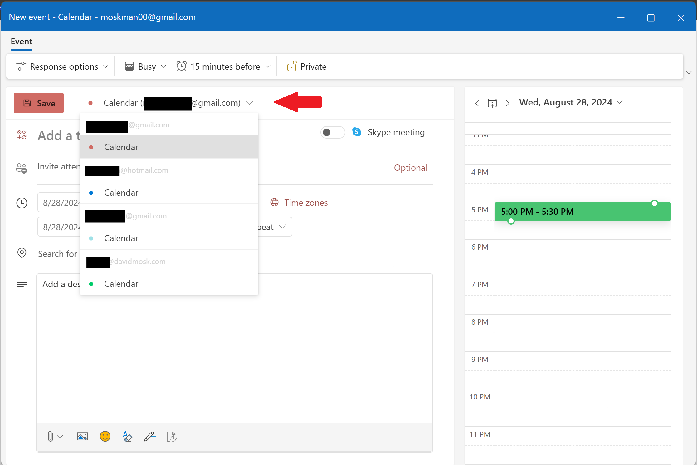 Image of new appointment window in new Outlook.