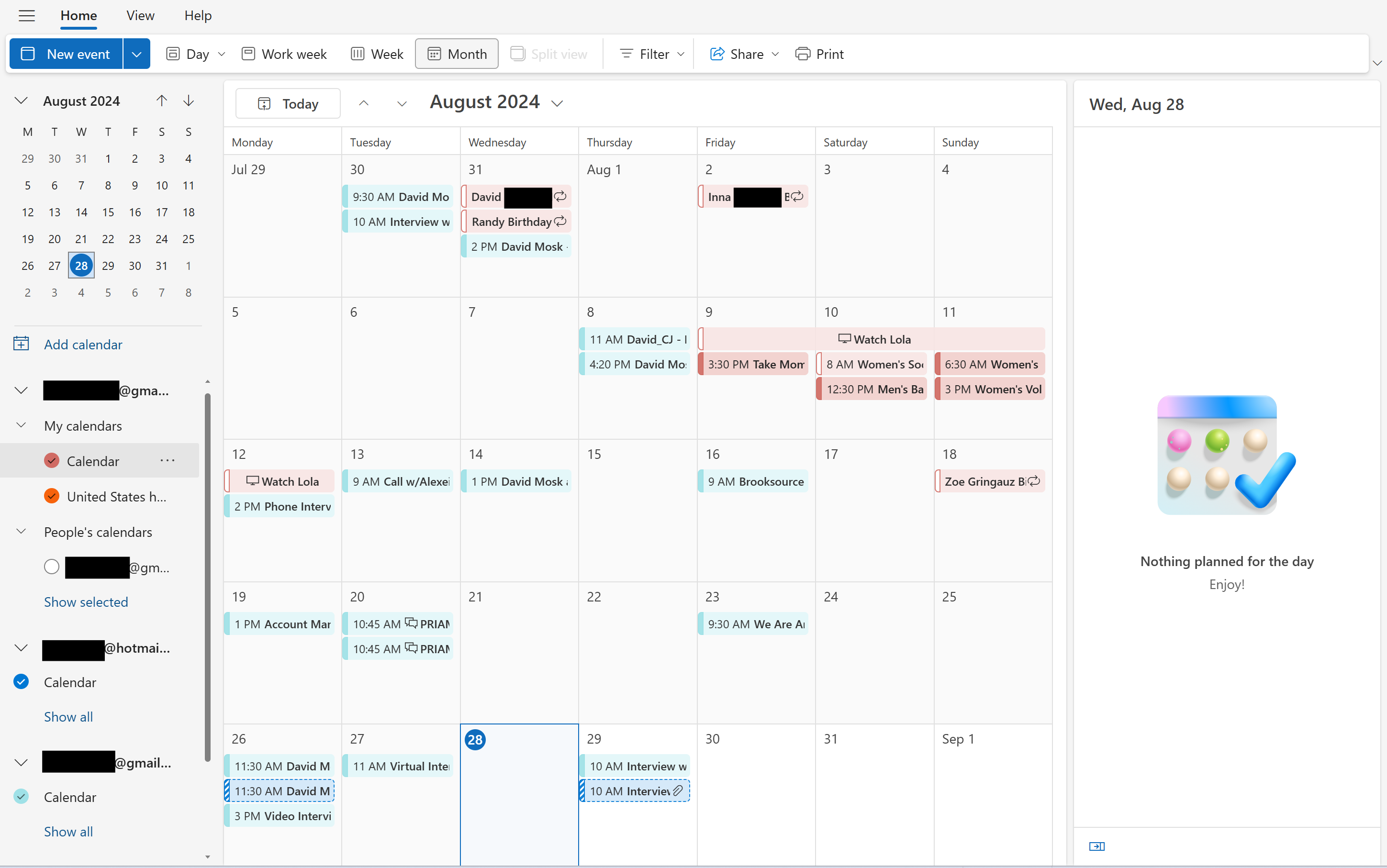 Image of calendar view in new Outlook.