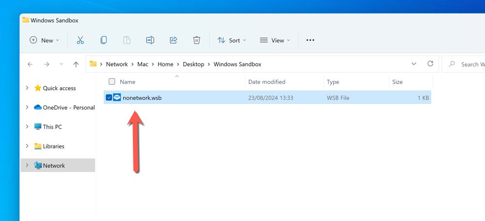 Opening Windows Sandbox via a custom configuration using a .wsb configuration file in File Explorer