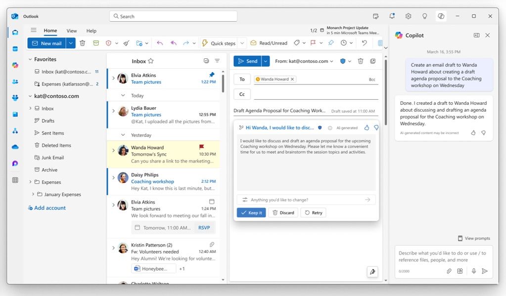 Drafting an email with Copilot.