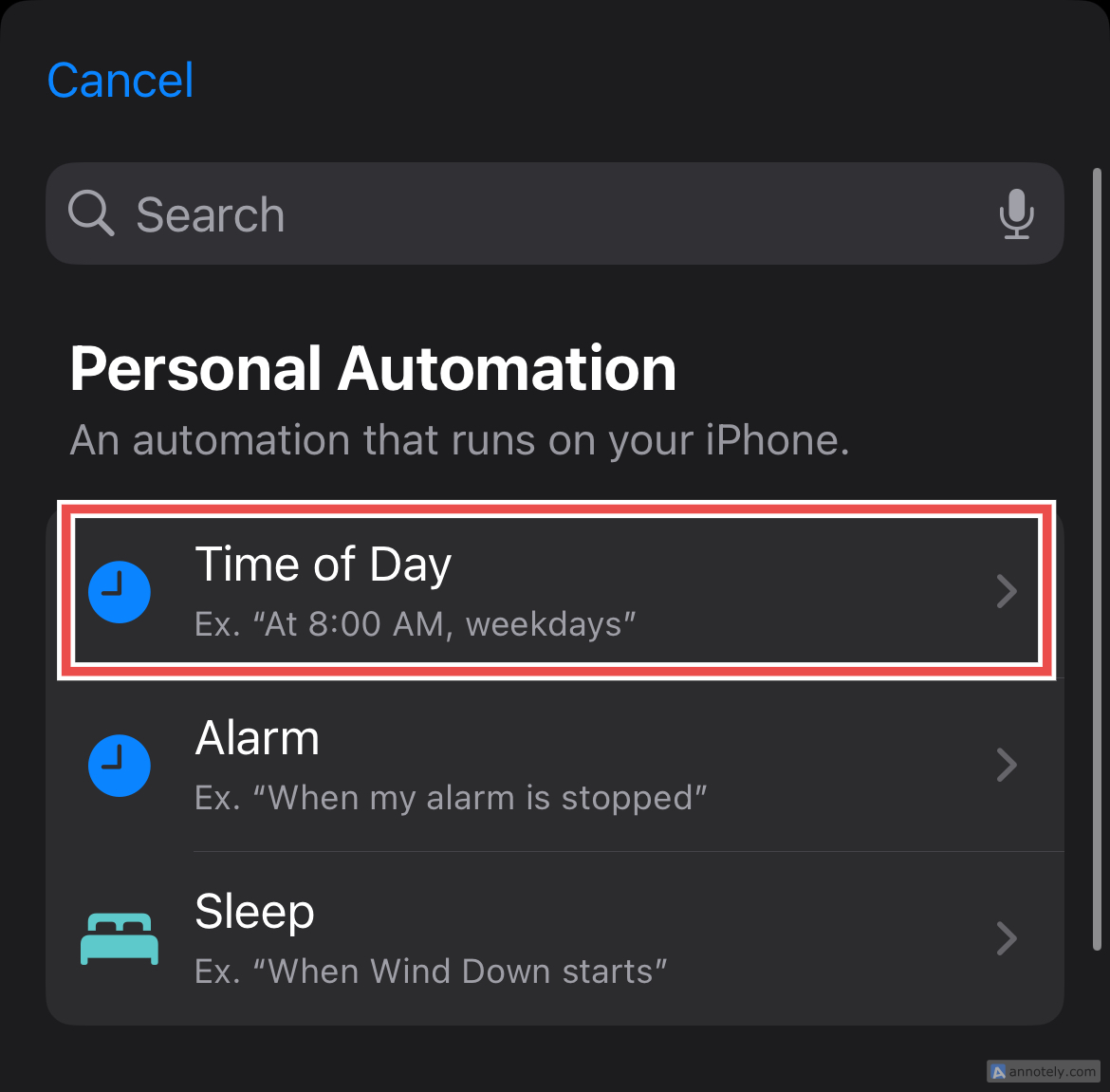 Time of Day in Shortcuts automations.