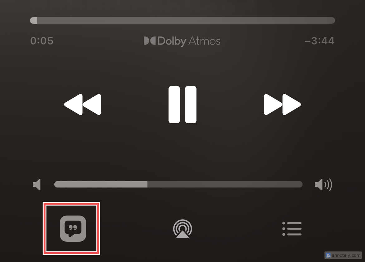 The Lyrics button in Apple Music.