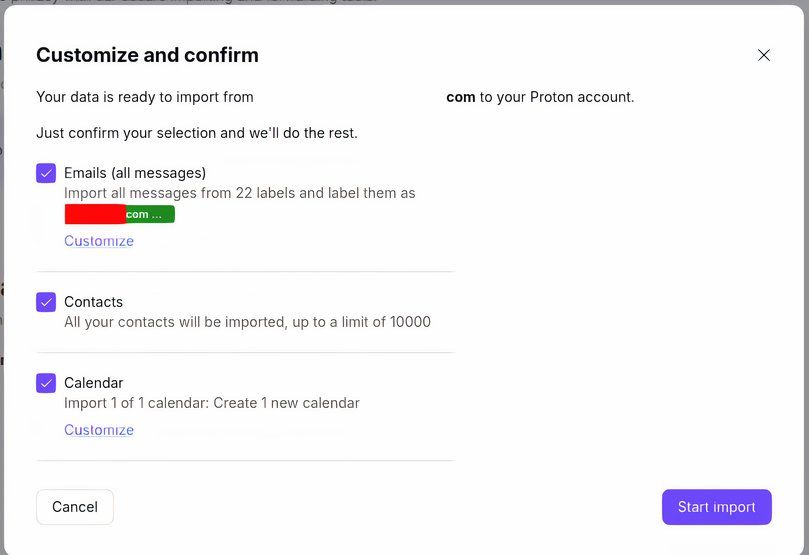 Starting your Proton Mail import