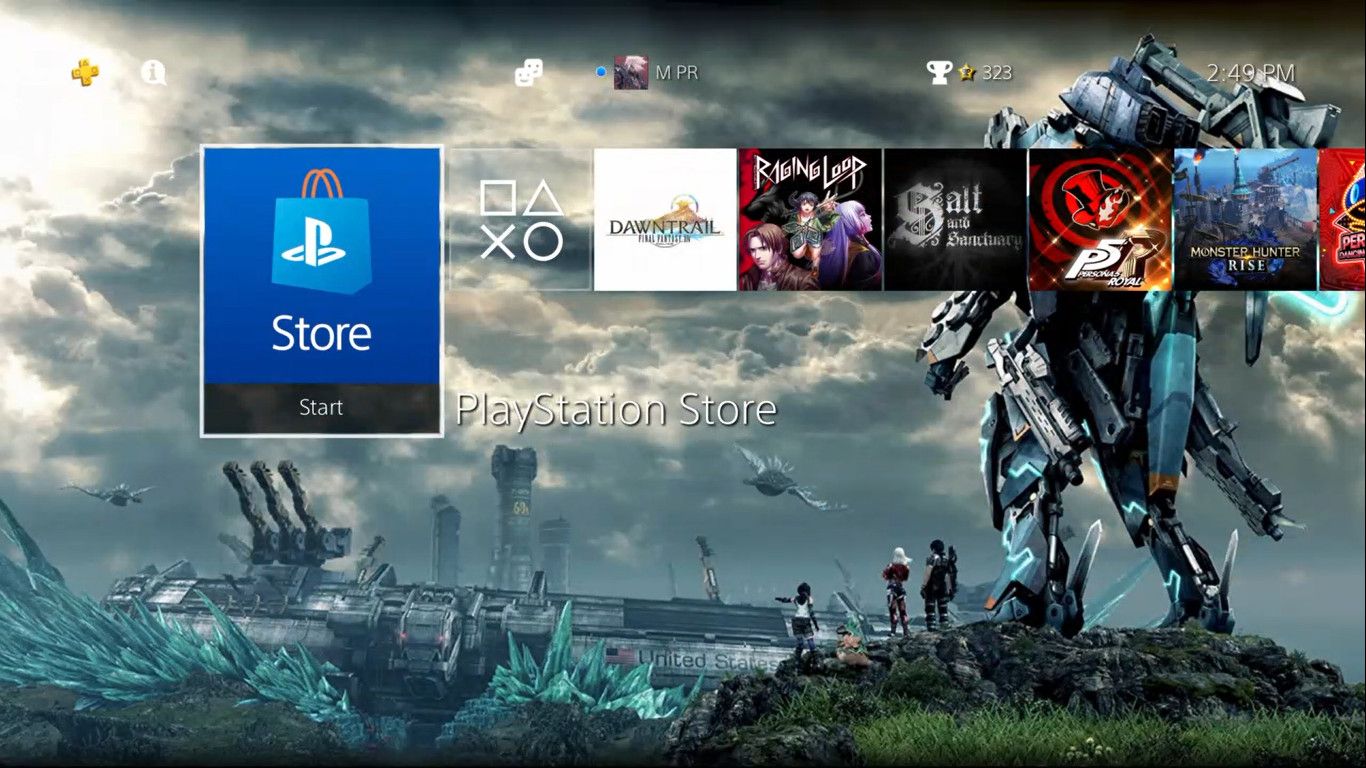 A custom theme on the PlayStation 4 home menu based on "Xenoblade Chronicles X."