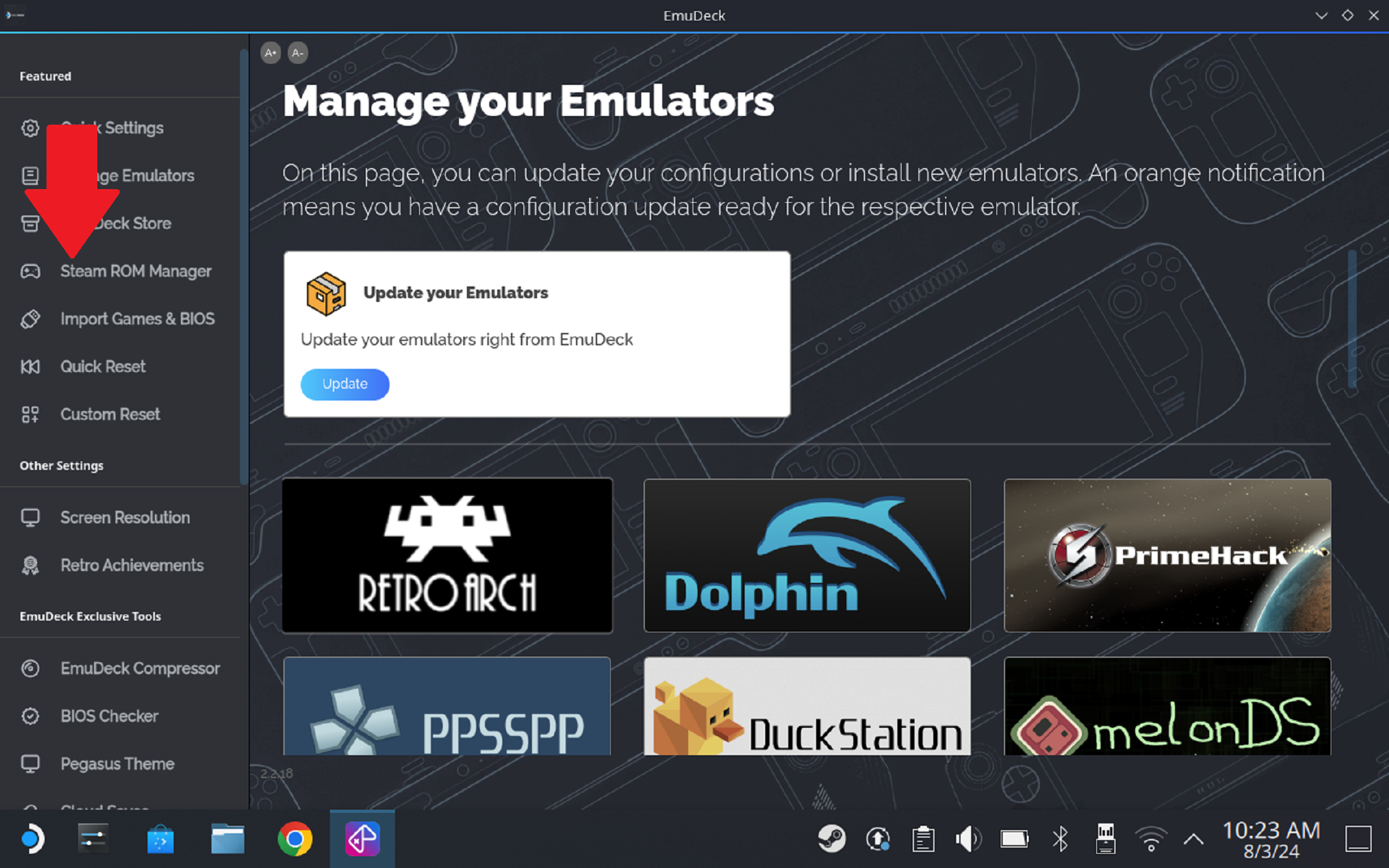 The ROM Manager application in Emudeck