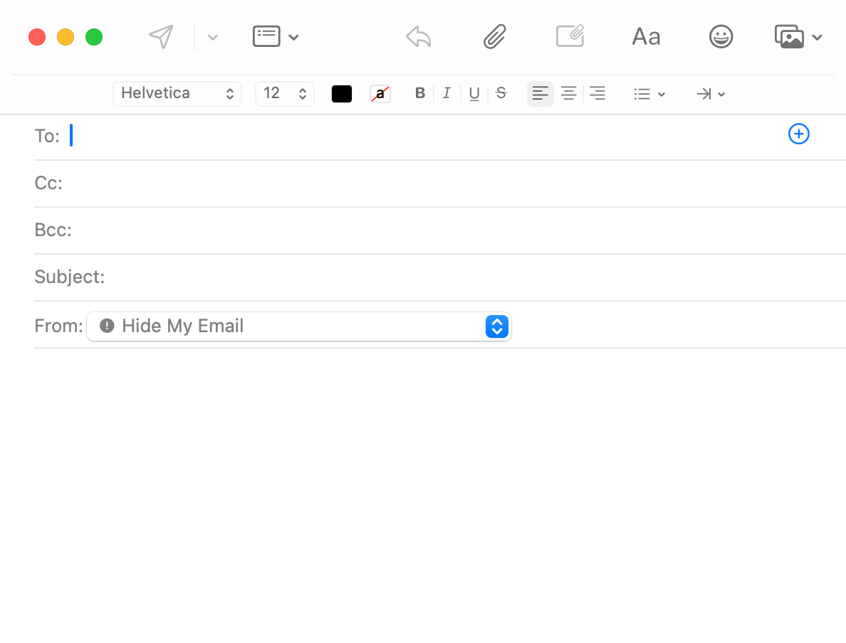 Sending a new message using Mail on macOS using Hide My Email.