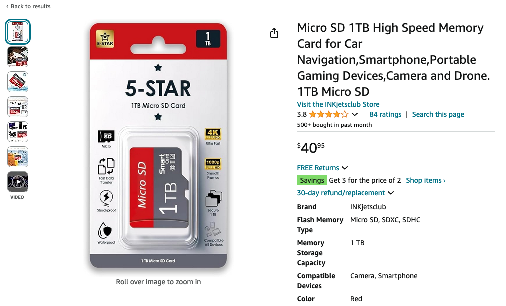 A fake microSD card on Amazon.