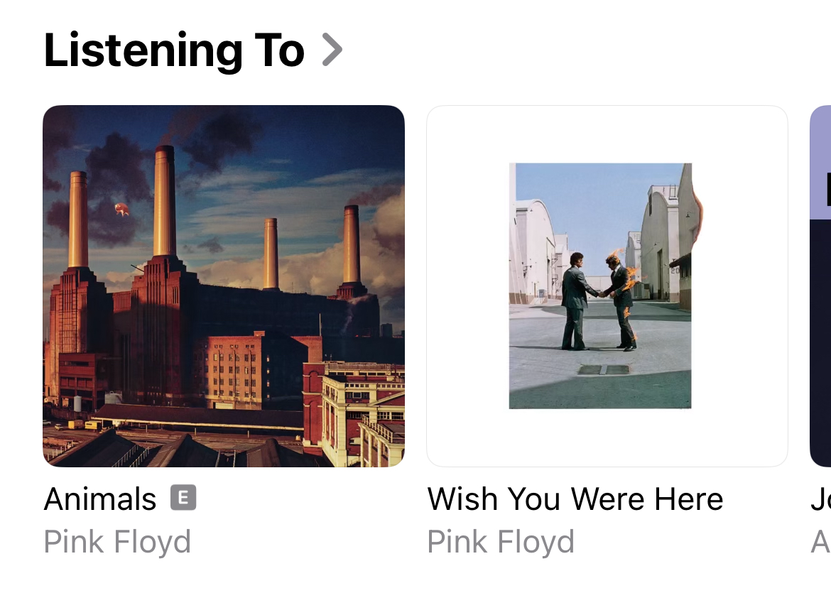 Apple Music "Listening To" section on a user profile.