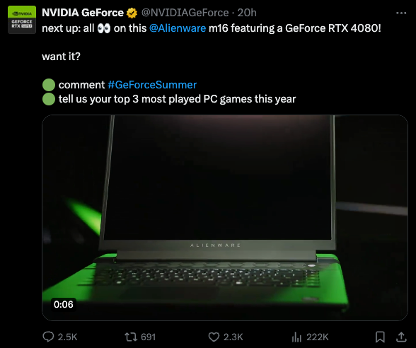 Nvidia gaming laptop giveaway tweet