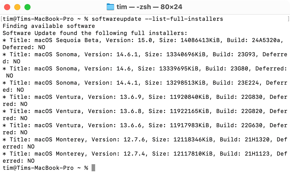 Download macOS installers via Terminal.