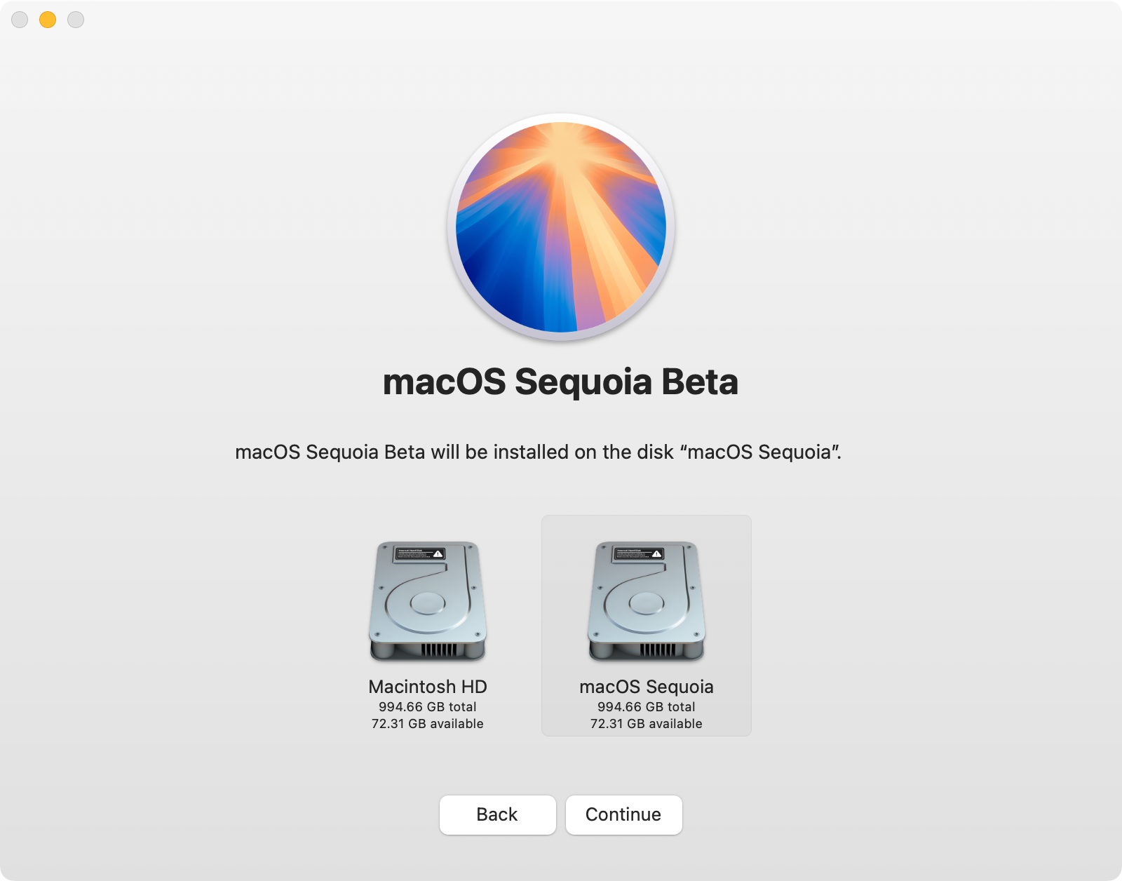 Installing macOS Sequoia on a separate volume.