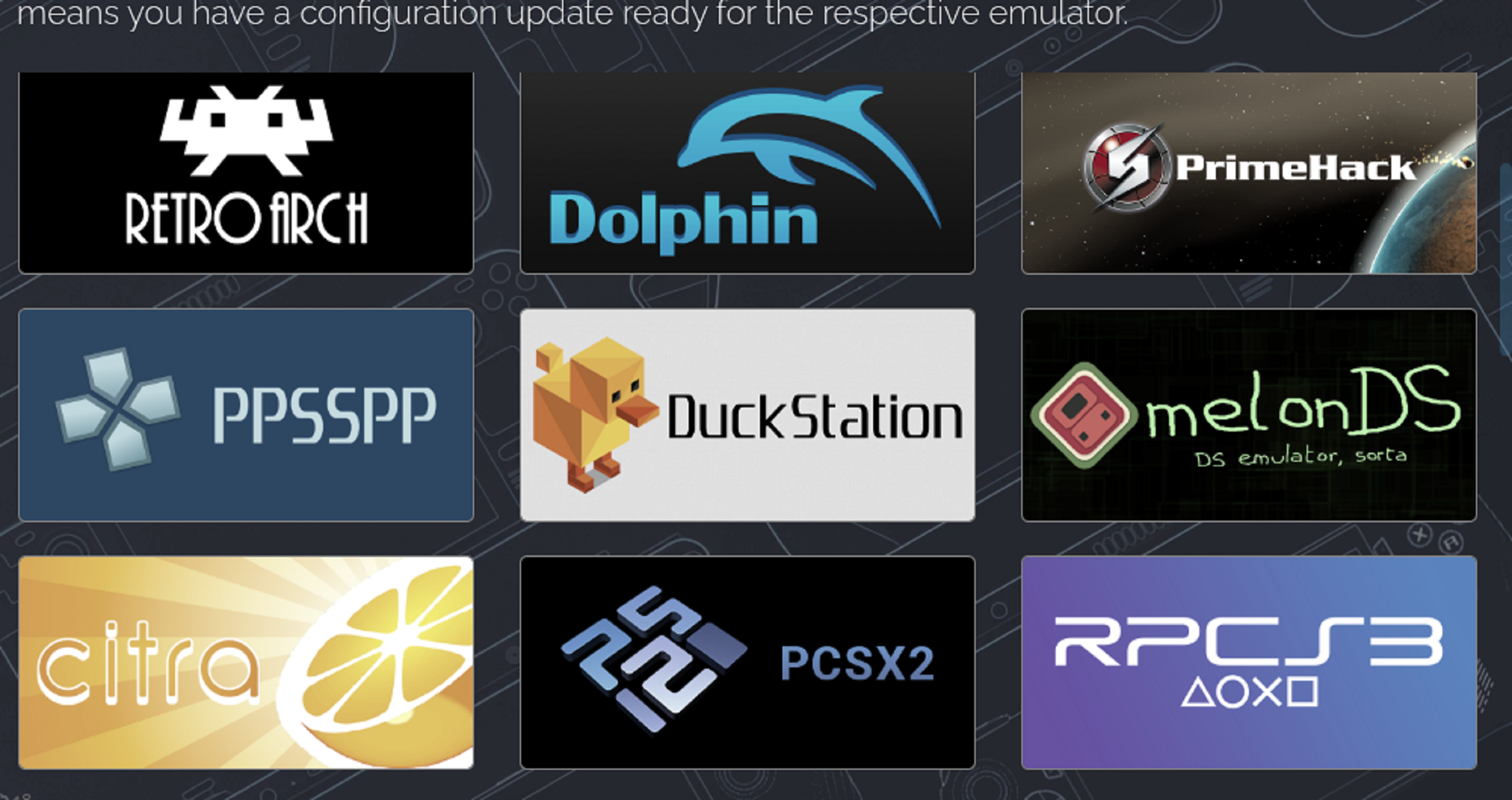 Various emulators detected and installed directly on Steam through Emudeck.