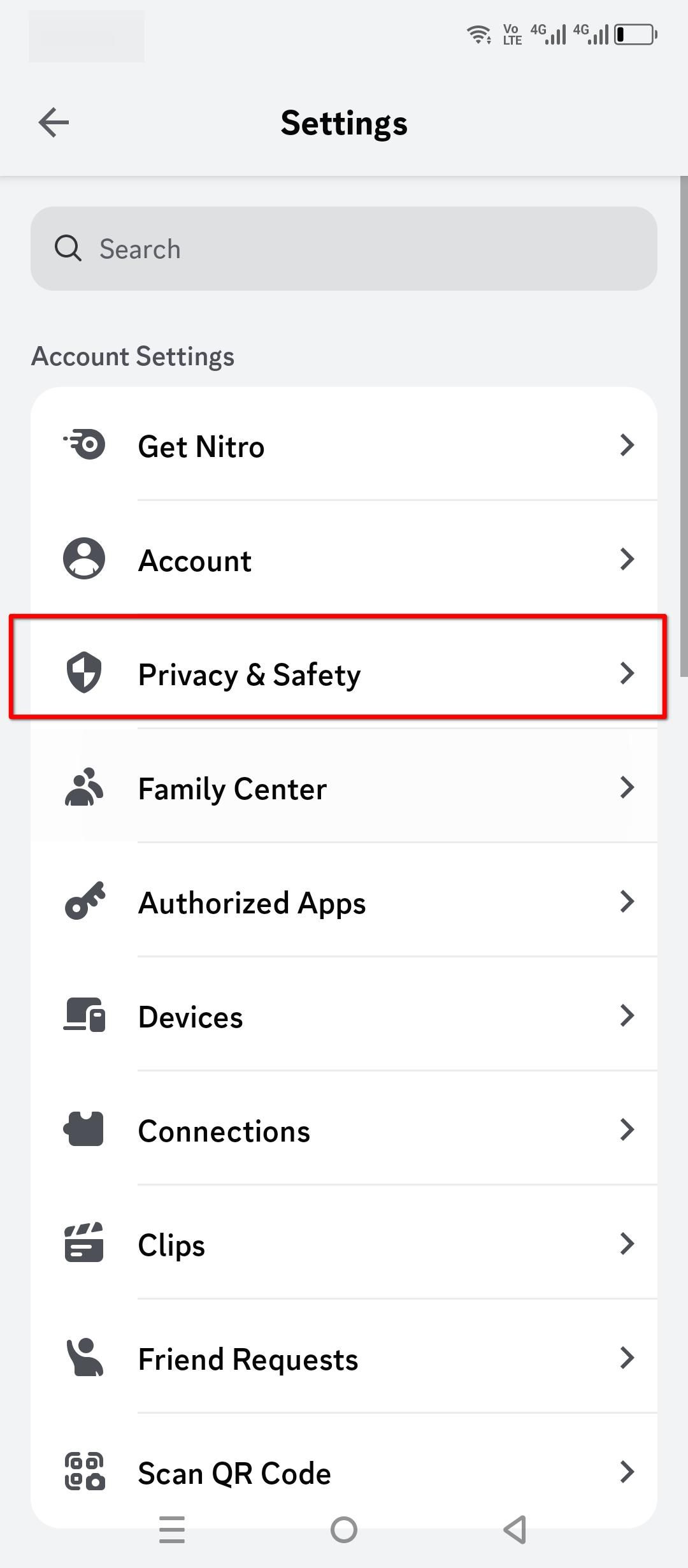 Discord privacy settings on mobile.