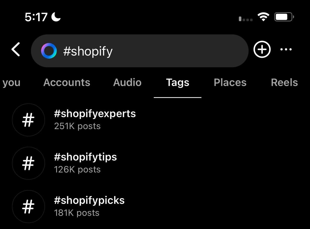 Searching for a tag on Instagram