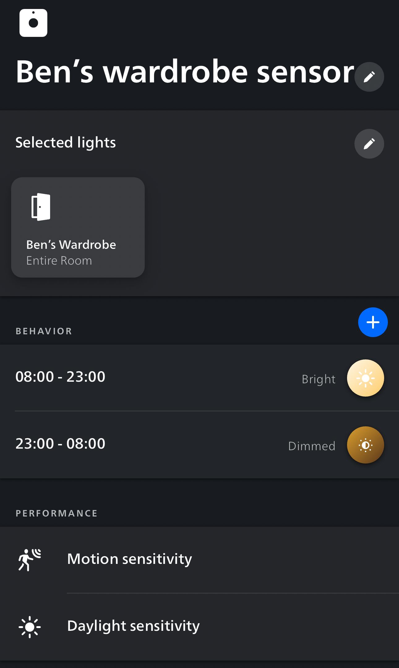 Philips Hue wardrobe lighting automation.