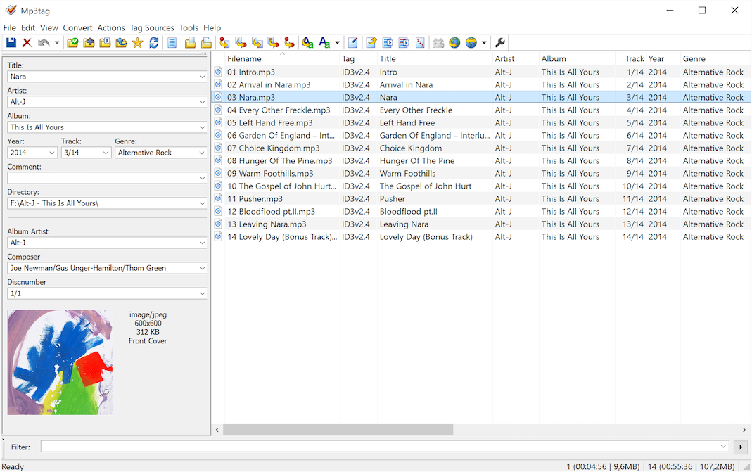 Screenshot of editing album data in Mp3tag.